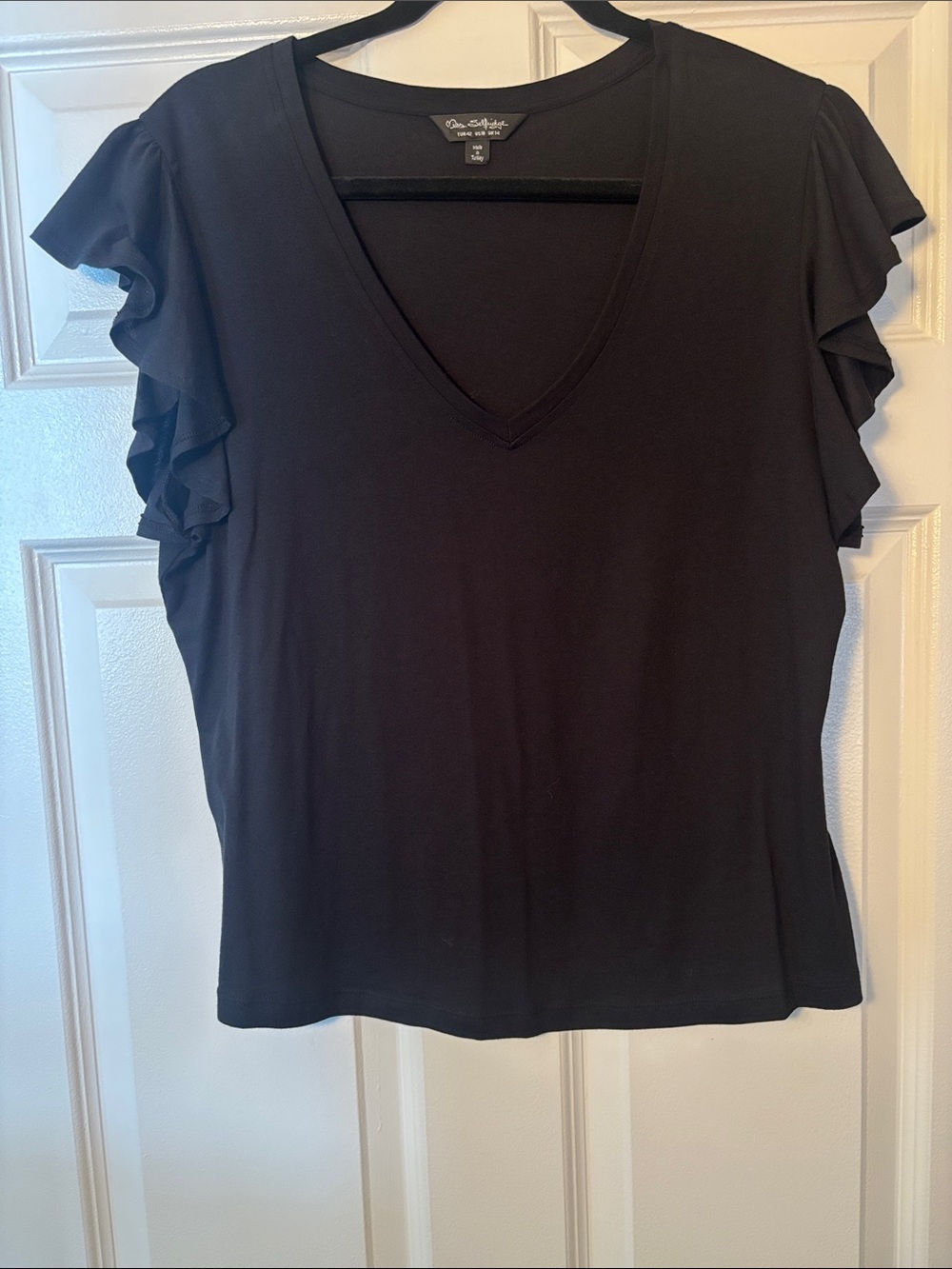 Miss Selfridge Black V-Neck Ruffle Sleeve Tee